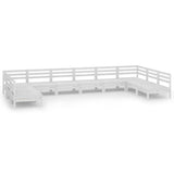 10 Piece Garden Lounge Set White Solid Wood Pine 3083425