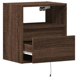 ZNTS Wall-mounted Bedside Cabinet with LED Lights Brown Oak 3307987
