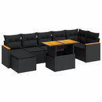 ZNTS 8 Piece Garden Sofa Set with Cushions Black Poly Rattan Acacia 3327513