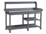 Garden Potting Table, Wooden Workstation Bench w/ Galvanized Metal Tabletop, Drawer, Storage Shelves T3398P314168