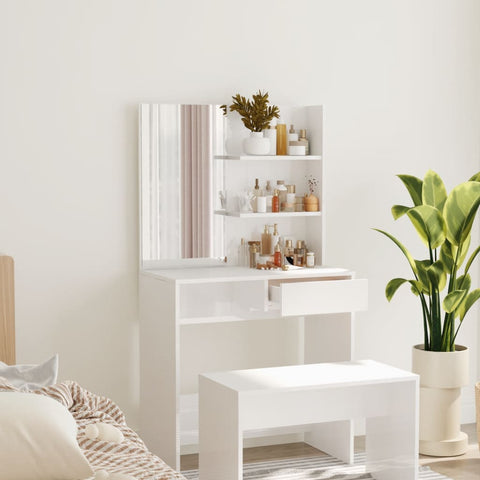 Dressing Table with Mirror High Gloss White 74.5x40x141 cm 802810