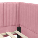 Corner Bed Frame with Headboard Pink 100 cm x 200 cm Velvet 42016279