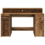 Desk with LED Lights Old Wood 140x55x91 cm Engineered Wood 3309427