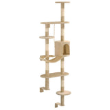 Cat Tree with Sisal Scratching Posts Wall Mounted 194 cm Beige 170588
