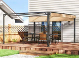 3 x 3m Aluminium Pergola, with Retractable Roof and Wall - Khaki T3398P320019