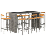 9 Piece Garden Bar Set Grey Poly Rattan& Solid Wood Acacia 3187705