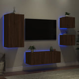 5 Piece TV Wall Units with LED Brown Oak Engineered Wood 3216831