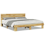 Bed Frame with Headboard without Mattress 200x200 cm Solid Wood Oak 3315726