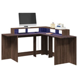 Desk with LED Lights Brown Oak 152x152x91 cm Engineered Wood 3309462