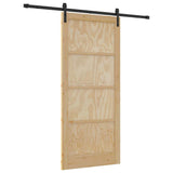 Sliding Door Natural and Black 93 x 211 cm Solid Pine Wood 3333208