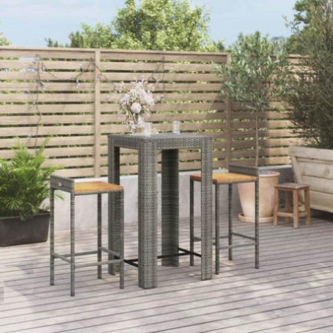 3 Piece Garden Bar Set Grey Poly Rattan&Solid Wood Acacia 3187707