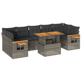 8 Piece Garden Sofa Set with Cushions Grey Poly Rattan Acacia 3327574
