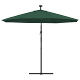 Hanging Garden Parasol with LED Lighting 300 cm Green Metal Pole 42969