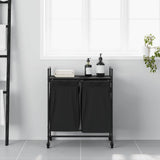 Laundry Basket 2 Compartments with Wheels Black Oak 859095