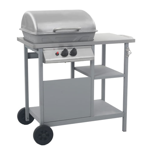Gas BBQ Grill with 3-layer Side Table Black and Silver 47394