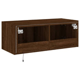 TV Wall Cabinet with LED Lights Brown Oak 80x35x31 cm 837293