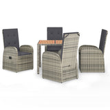 5 Piece Garden Dining Set Grey Poly Rattan&Solid Wood Acacia 3157619