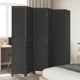 Room Divider 6 Panels Black Solid Wood Paulownia 358859