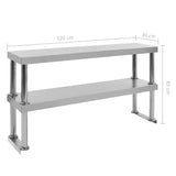 2-Tier Work Table Overshelf 120x30x65 cm Stainless Steel 51193