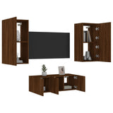 4 Piece TV Wall Units with LED Brown Oak Engineered Wood 3216824