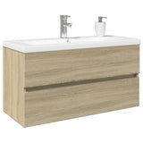 2 Piece Bathroom Furniture Set Ceramic and Engineered Wood 3307664