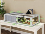 Wooden Tortoise House with Lamp Holder, Clear Windows, Openable Tops, Built-In Tray, Light Grey T3398P425330