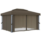Gazebo with Curtain&LED String Lights 4x3 m Taupe 3070357
