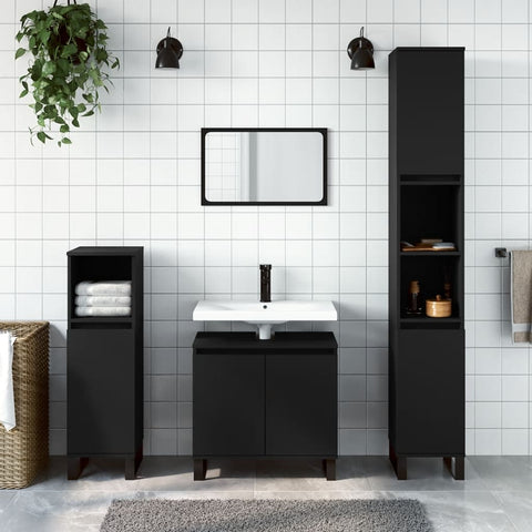 ZNTS 3 Piece Bathroom Furniture Set Black Engineered Wood 3190284