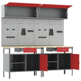 Work Bench Set with Lock 8 pcs Red and Grey Powder-Coated Steel 3321499
