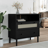 Sideboard SENJA Rattan Look Black 80x40x80 cm Solid Wood Pine 358021