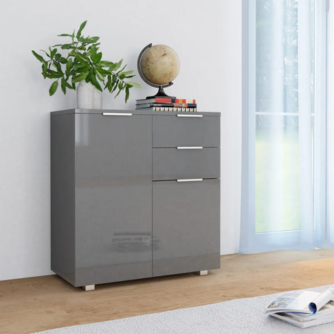 Sideboard High Gloss Grey 71x35x80 cm Engineered Wood 283717