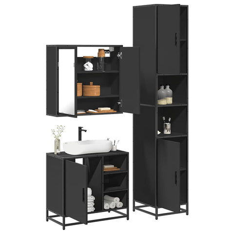 ZNTS 3 Piece Bathroom Furniture Set Black Engineered Wood 3301085
