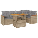 ZNTS 5 Piece Garden Sofa Set with Cushions Beige Poly Rattan Acacia 3327489