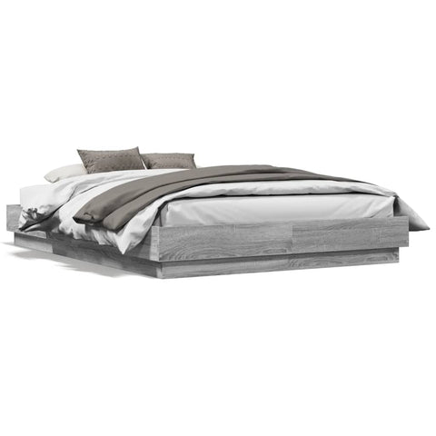 ZNTS Bed Frame with LED without Mattress Grey Sonoma 140x190 cm 3209812