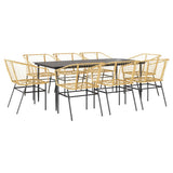 9 Piece Garden Dining Set Brown Poly Rattan Glass 3334498