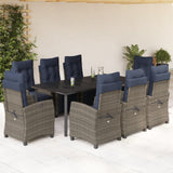 9 Piece Garden Dining Set with Cushions Grey Poly Rattan 3213057