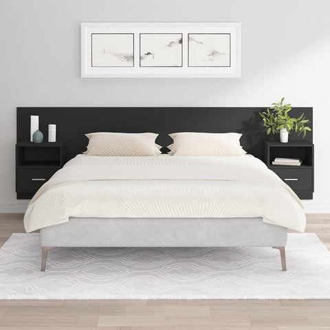 ZNTS Bed Headboard with Cabinets Black Engineered Wood 3115717