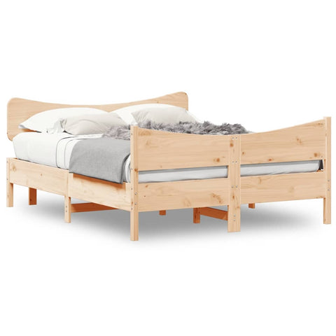 ZNTS Bed Frame with Headboard 140x200 cm Solid Wood Pine 3216381