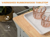 Rolling Kitchen Island Storage Trolley with Rubber Wood Top & Drawers for Dining Room, Grey T3398P328284