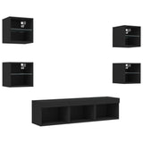 7 Piece TV Wall Units with LED Black Engineered Wood 3216584