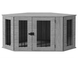 2 in 1 Dog Crate Furniture Side Table, with Cushion, 104 x 55 x 63cm - Grey T3398P376385