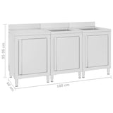 Commercial Kitchen Sink Cabinet 180x60x96 cm Stainless Steel 3058271