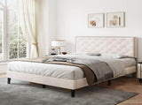 4ft6 Double Upholstered Velvet Bed Frame, with Adjustable Button-Tufted & Riveted Headboard, Velvet N652P179786W