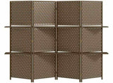 4-Panel Room Dividers with Shelves, Wave Fibre Freestanding Folding Privacy Screen Panels, Partition T3398P330517