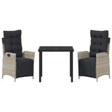 Garden Dining Set with Cushion 3 pcs Light Grey Poly Rattan 3380568