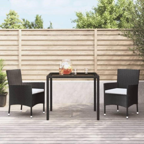 ZNTS 3 Piece Garden Dining Set with Cushions Black Poly Rattan 3187450