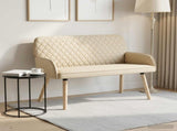 2 Seater Sofa with Solid Wood Legs 2-Seater Cream Linen Fabric 42051037