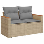 7 Piece Garden Sofa Set with Cushions Beige Poly Rattan Acacia 3327461
