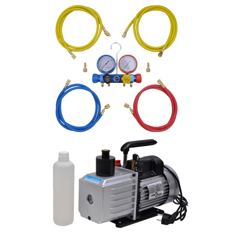 ZNTS Vacuum Pump 100 L/min with 4-way Manifold Gauge Set in Tool Kit 3100291