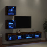 5 Piece TV Wall Units with LED Smoked Oak Engineered Wood 3216701